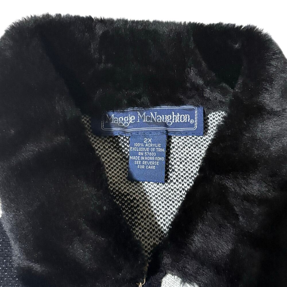 NWT Maggie McNaughton Zebra Print Full Zip Cardigan Sweater Jacket Faux Fur 2X‎ - Picture 3 of 5